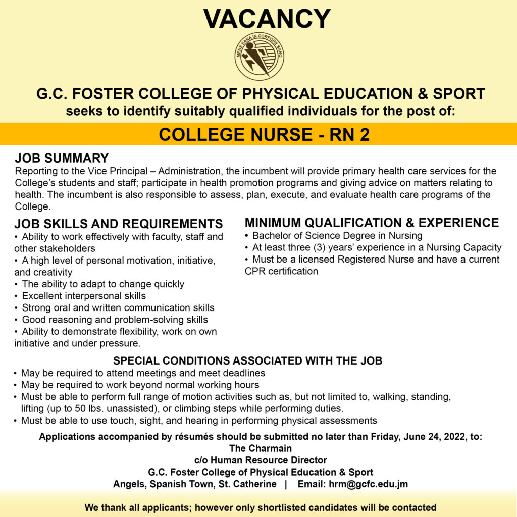 Vacancy at GC Foster College